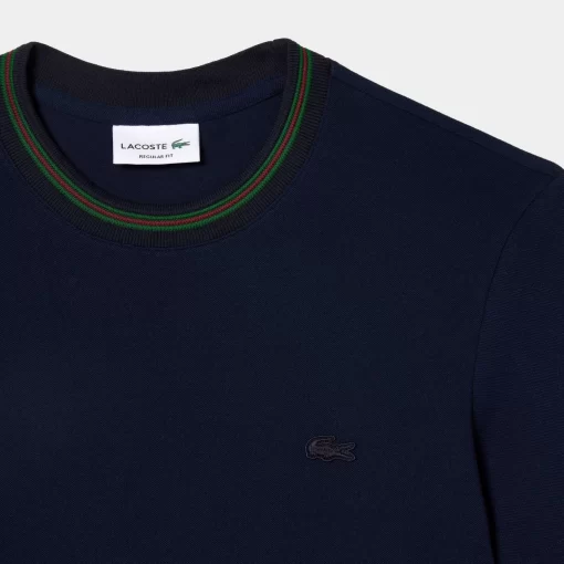 Lacoste T-Shirts>T-Shirt Aus Stretch-Pique Mit Gestreiftem Kragen Navy Blau 166