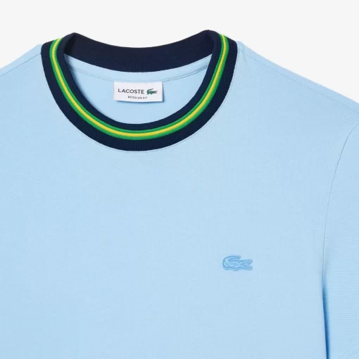 Lacoste T-Shirts>T-Shirt Aus Stretch-Pique Mit Gestreiftem Kragen Pastellblau Hbp