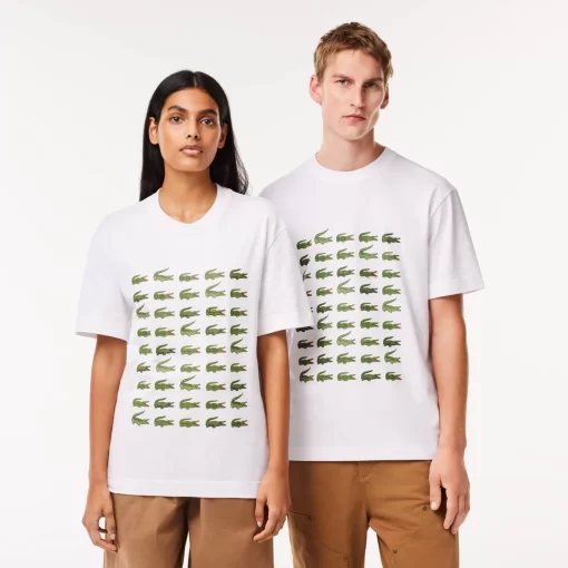 Lacoste T-Shirts>T-Shirt Mit Kultigem Aufdruck Weis 001