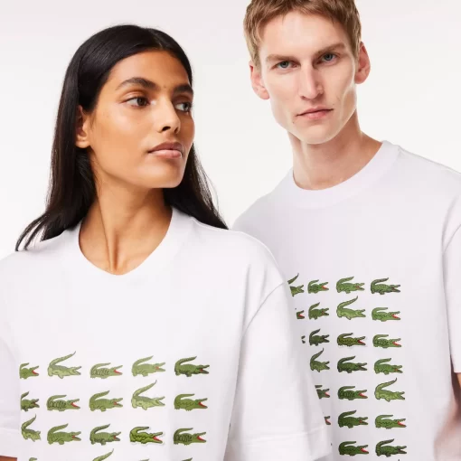 Lacoste T-Shirts>T-Shirt Mit Kultigem Aufdruck Weis 001