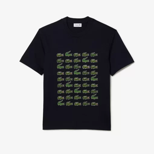 Lacoste T-Shirts>T-Shirt Mit Kultigem Aufdruck Navy Blau Hde