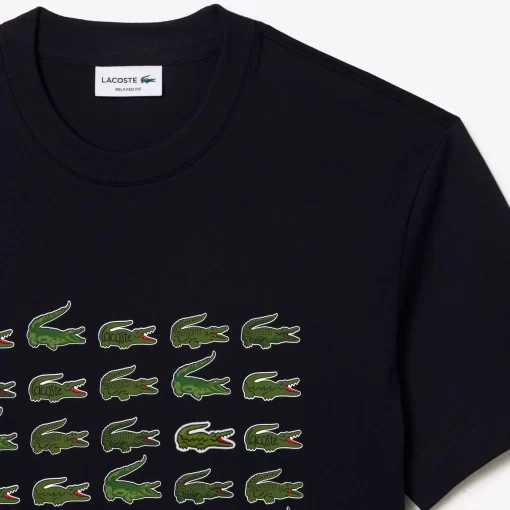 Lacoste T-Shirts>T-Shirt Mit Kultigem Aufdruck Navy Blau Hde