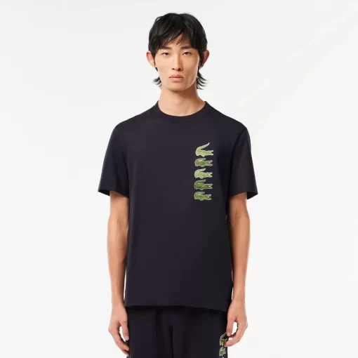 Lacoste T-Shirts>T-Shirt Mit Kultigem Croc Navy Blau Hde