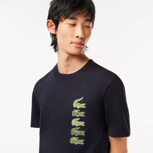 Lacoste T-Shirts>T-Shirt Mit Kultigem Croc Navy Blau Hde