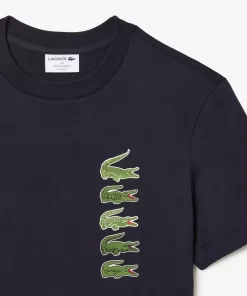 Lacoste T-Shirts>T-Shirt Mit Kultigem Croc Navy Blau Hde