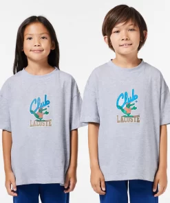 Lacoste Mädchenkleidung>T-Shirt Mit Maskottchen-Aufdruck Heidekraut Grau Cca