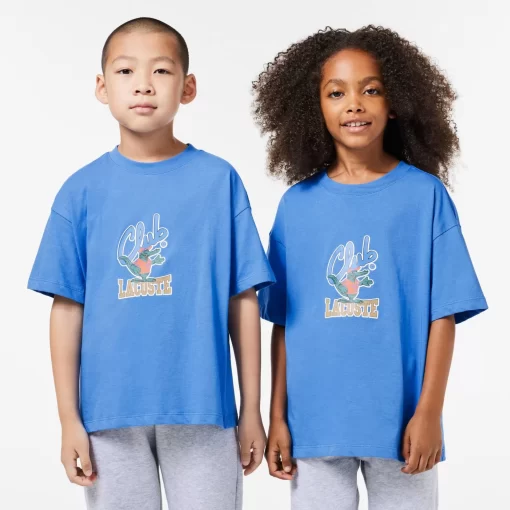 Lacoste Mädchenkleidung>T-Shirt Mit Maskottchen-Aufdruck Blau Siy