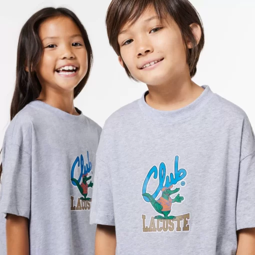 Lacoste Mädchenkleidung>T-Shirt Mit Maskottchen-Aufdruck Heidekraut Grau Cca