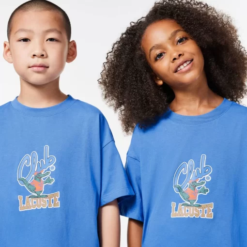 Lacoste Mädchenkleidung>T-Shirt Mit Maskottchen-Aufdruck Blau Siy