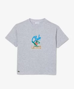 Lacoste Mädchenkleidung>T-Shirt Mit Maskottchen-Aufdruck Heidekraut Grau Cca