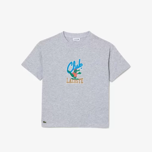 Lacoste Mädchenkleidung>T-Shirt Mit Maskottchen-Aufdruck Heidekraut Grau Cca