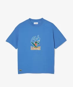 Lacoste Mädchenkleidung>T-Shirt Mit Maskottchen-Aufdruck Blau Siy