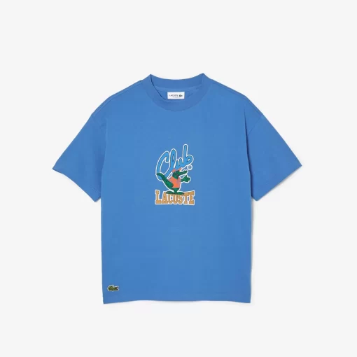 Lacoste Mädchenkleidung>T-Shirt Mit Maskottchen-Aufdruck Blau Siy