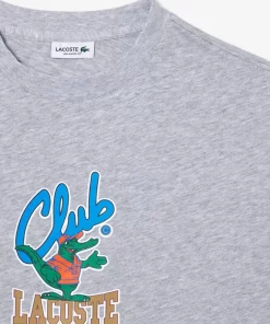 Lacoste Mädchenkleidung>T-Shirt Mit Maskottchen-Aufdruck Heidekraut Grau Cca