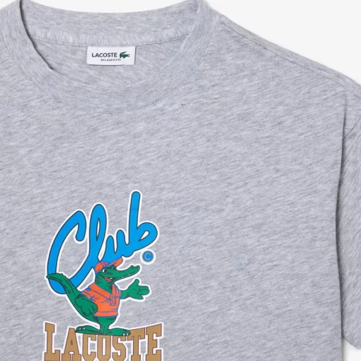 Lacoste Mädchenkleidung>T-Shirt Mit Maskottchen-Aufdruck Heidekraut Grau Cca