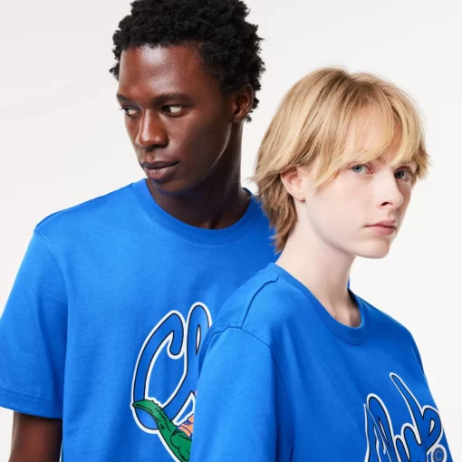 Lacoste T-Shirts>T-Shirt Mit Signatur-Aufdruck Blau Siy