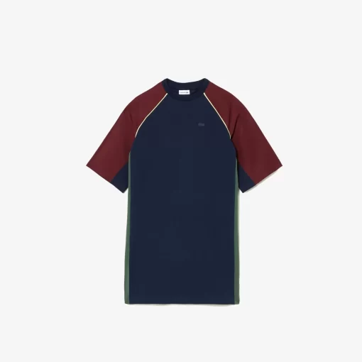 Lacoste Mädchenkleidung>T-Shirt-Kleid Aus Baumwolle Mit Kontrast-Einsatz Burgunder / Neongelb / Navy Blau / Dunkelgrun Kti