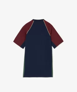 Lacoste Mädchenkleidung>T-Shirt-Kleid Aus Baumwolle Mit Kontrast-Einsatz Burgunder / Neongelb / Navy Blau / Dunkelgrun Kti