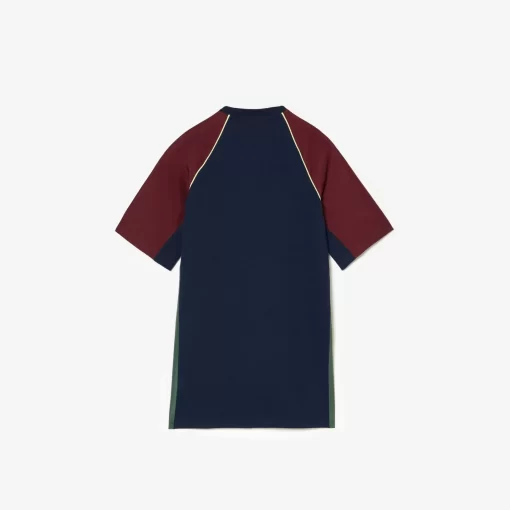 Lacoste Mädchenkleidung>T-Shirt-Kleid Aus Baumwolle Mit Kontrast-Einsatz Burgunder / Neongelb / Navy Blau / Dunkelgrun Kti