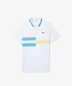 Lacoste Tennis>Ultra-Dry Colour-Block Stripe Tennis Polo Shirt Weis / Blau / Gelb Isq