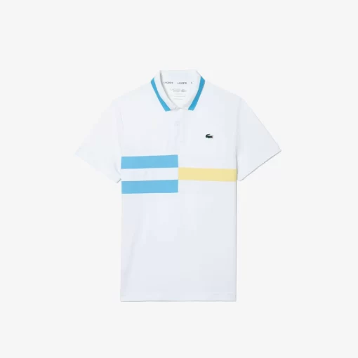 Lacoste Tennis>Ultra-Dry Colour-Block Stripe Tennis Polo Shirt Weis / Blau / Gelb Isq