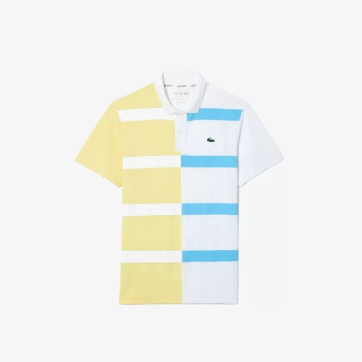 Lacoste Tennis>Ultra-Dry Colour-Block Stripe Tennis Polo Shirt Gelb / Weis / Blau Ise