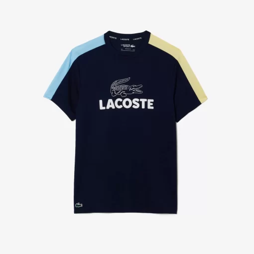 Lacoste Tennis>Ultra-Dry Printed Colour-Block Tennis T-Shirt Navy Blau / Blau / Gelb Ish