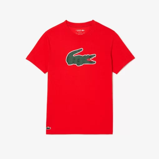 Lacoste Sportbekleidung>Ultra-Dry Sport T-Shirt Mit Croc Aufdruck Rot / Grun / Weis Il2