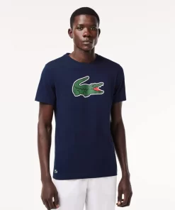 Lacoste Sportbekleidung>Ultra-Dry Sport T-Shirt Mit Croc Aufdruck Navy Blau / Grun / Weis Tr1