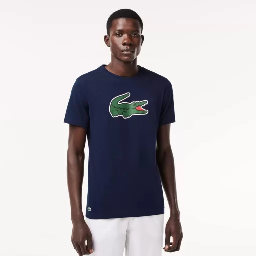 Lacoste Sportbekleidung>Ultra-Dry Sport T-Shirt Mit Croc Aufdruck Navy Blau / Grun / Weis Tr1