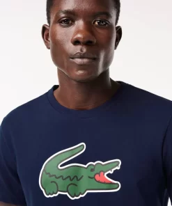 Lacoste Sportbekleidung>Ultra-Dry Sport T-Shirt Mit Croc Aufdruck Navy Blau / Grun / Weis Tr1