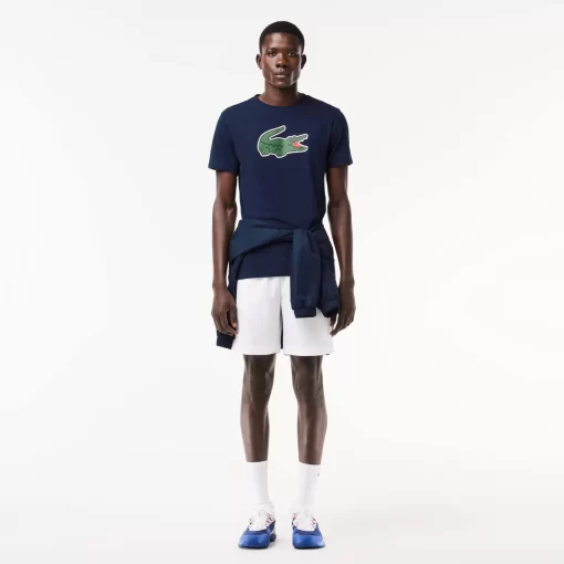 Lacoste Sportbekleidung>Ultra-Dry Sport T-Shirt Mit Croc Aufdruck Navy Blau / Grun / Weis Tr1