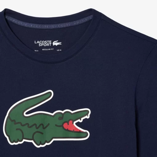 Lacoste Sportbekleidung>Ultra-Dry Sport T-Shirt Mit Croc Aufdruck Navy Blau / Grun / Weis Tr1