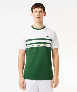 Lacoste Tennis>Ultra-Dry Tennis T-Shirt Aus Pique Mit Logostreifen Grun / Weis 291