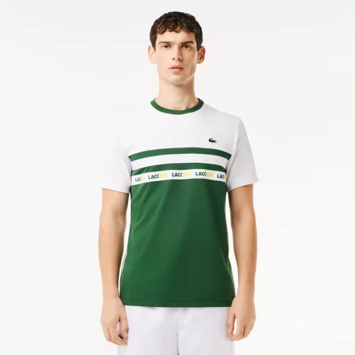 Lacoste Tennis>Ultra-Dry Tennis T-Shirt Aus Pique Mit Logostreifen Grun / Weis 291