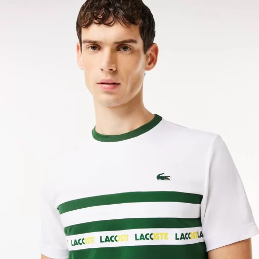 Lacoste Tennis>Ultra-Dry Tennis T-Shirt Aus Pique Mit Logostreifen Grun / Weis 291