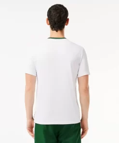 Lacoste Tennis>Ultra-Dry Tennis T-Shirt Aus Pique Mit Logostreifen Grun / Weis 291