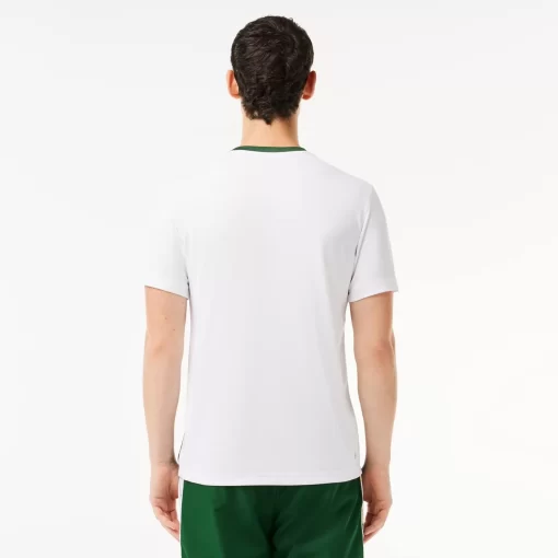 Lacoste Tennis>Ultra-Dry Tennis T-Shirt Aus Pique Mit Logostreifen Grun / Weis 291