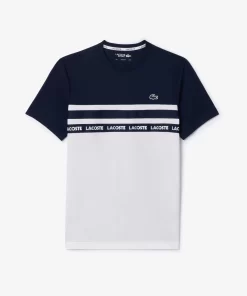 Lacoste Tennis>Ultra-Dry Tennis T-Shirt Aus Pique Mit Logostreifen Weis / Navy Blau 522