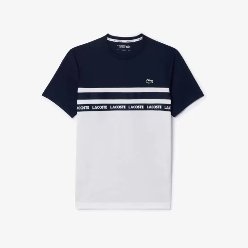 Lacoste Tennis>Ultra-Dry Tennis T-Shirt Aus Pique Mit Logostreifen Weis / Navy Blau 522