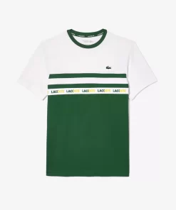 Lacoste Tennis>Ultra-Dry Tennis T-Shirt Aus Pique Mit Logostreifen Grun / Weis 291