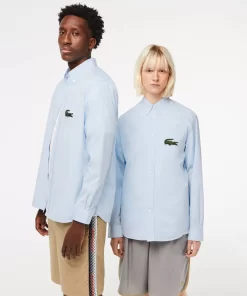 Lacoste Hemden & Tops>Unisex Baumwoll-Hemd Mit Grosem Krokodil Blau Gn2