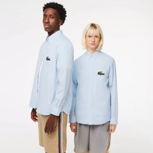 Lacoste Hemden & Tops>Unisex Baumwoll-Hemd Mit Grosem Krokodil Blau Gn2