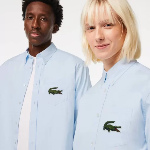 Lacoste Hemden & Tops>Unisex Baumwoll-Hemd Mit Grosem Krokodil Blau Gn2