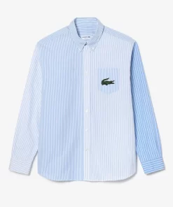 Lacoste Hemden & Tops>Unisex Baumwoll-Hemd Mit Grosem Krokodil Und Streifen Weis / Blau F6Z