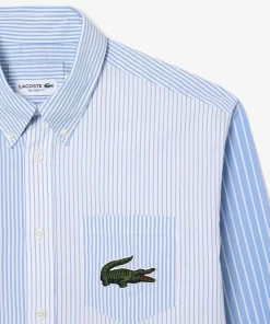 Lacoste Hemden & Tops>Unisex Baumwoll-Hemd Mit Grosem Krokodil Und Streifen Weis / Blau F6Z