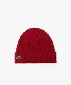 Lacoste Mutzen>Unisex Beanie Aus Gerippter Wolle Burgunder 476