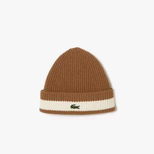 Lacoste Mutzen>Unisex Beanie Aus Gerippter Wolle Braun / Weis Qgi