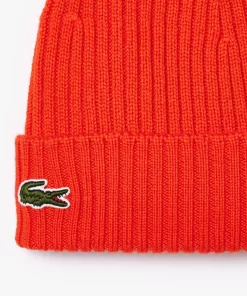 Lacoste Mutzen>Unisex Beanie Aus Gerippter Wolle Orange Sji