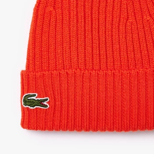 Lacoste Mutzen>Unisex Beanie Aus Gerippter Wolle Orange Sji